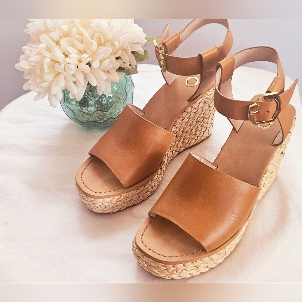 Louise et Cie Paley Leather Braided Straw Wedge Sandals 7.5